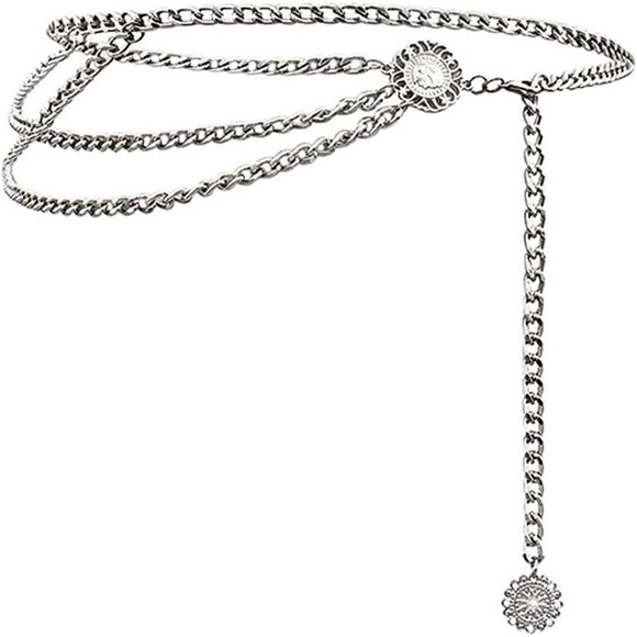 Women's Silver Multi-layer Metal Waist Chain Dress Belts Metal Belt - Picture 1 of 6